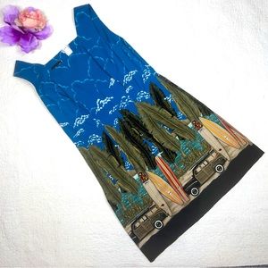 Shannon Marie Made in Hawaii Women's Blue A-Line Retro Surf Scene Dress; M/10